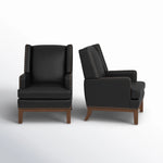 Ariston Genuine Leather Wingback Armchair with Solid Wood Leg (Set of 2)