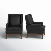 Ariston Genuine Leather Wingback Armchair with Solid Wood Leg (Set of 2)