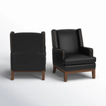 Ariston Genuine Leather Wingback Armchair with Solid Wood Leg (Set of 2)