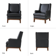 Ariston Genuine Leather Wingback Armchair with Solid Wood Leg (Set of 2)