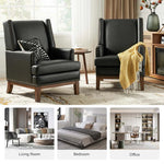 Ariston Genuine Leather Wingback Armchair with Solid Wood Leg (Set of 2)