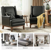 Ariston Genuine Leather Wingback Armchair with Solid Wood Leg (Set of 2)