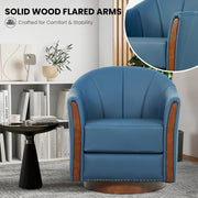 Henry Modern Genuine Leather Swivel Barrel Chair with Solid Wood Base