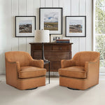 Benson Genuine Leather Swivel Barrel Chair (Set of 2)