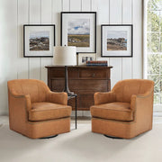 Benson Genuine Leather Swivel Barrel Chair (Set of 2)