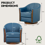 Henry Modern Genuine Leather Swivel Barrel Chair with Solid Wood Base
