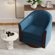 Henry Modern Genuine Leather Swivel Barrel Chair with Solid Wood Base