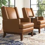 Ariston Genuine Leather Wingback Armchair with Solid Wood Leg (Set of 2)