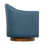 Henry Modern Genuine Leather Swivel Barrel Chair with Solid Wood Base