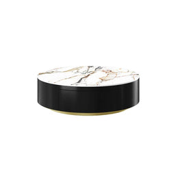 Anakin Drum Coffee Table – Sintered Stone Elegance with Dual Solid Wood Drawers, Ready to Use