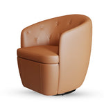 Claude Tufted Genuine Leather Classic Swivel Barrel Chair