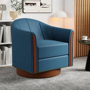 Henry Modern Genuine Leather Swivel Barrel Chair with Solid Wood Base