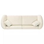 Clara Modern Curved 3-Seater Sofa with Rolled Arms, Velvet Upholstery, and Accent Pillows – Beige