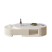 Penelope Cream Style Oval Extendable Coffee Table Solid Wood with 4 Drawers, No-Assembly Required