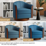 Henry Modern Genuine Leather Swivel Barrel Chair with Solid Wood Base