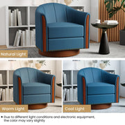 Henry Modern Genuine Leather Swivel Barrel Chair with Solid Wood Base