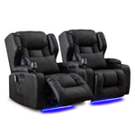 Magnus Leather Power Recliner Chair Home Theater Seating with LED Lights and Cup Holders