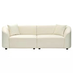 Clara Modern Curved 3-Seater Sofa with Rolled Arms, Velvet Upholstery, and Accent Pillows – Beige
