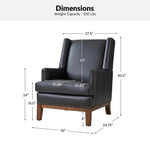 Ariston Genuine Leather Wingback Armchair with Solid Wood Leg (Set of 2)