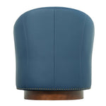 Henry Modern Genuine Leather Swivel Barrel Chair with Solid Wood Base