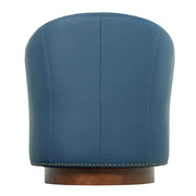 Henry Modern Genuine Leather Swivel Barrel Chair with Solid Wood Base
