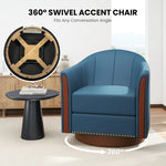 Henry Modern Genuine Leather Swivel Barrel Chair with Solid Wood Base