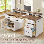 Lowrance Farmhouse Executive Desk with Drawers, Computer Desk with Power Outlet and LED Lights for Home, Office, White