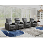 Ethan Modern Power Reclining Faux Leather Home Theater Seats with Cup Holders, Set of 4