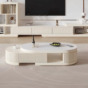 Penelope Cream Style Oval Extendable Coffee Table Solid Wood with 4 Drawers, No-Assembly Required