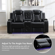 Griffin Leather Power Recliner Loveseat Couch with Bass Speakers and LED Lights