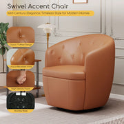 Claude Tufted Genuine Leather Classic Swivel Barrel Chair 