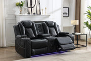 Griffin Leather Power Recliner Loveseat Couch with Bass Speakers and LED Lights