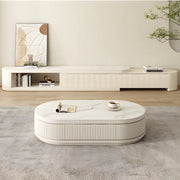 Penelope Cream Style Oval Extendable Coffee Table Solid Wood with 4 Drawers, No-Assembly Required