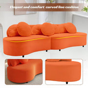 Anneliese 103.5-Inch Wide Modern Curved Armless Sofa in Orange Lamb Velvet