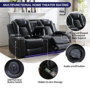 Griffin Leather Power Recliner Loveseat Couch with Bass Speakers and LED Lights