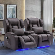 Magnus Leather Power Recliner Chair Home Theater Seating with LED Lights and Cup Holders