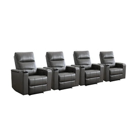 Ethan Modern Power Reclining Faux Leather Home Theater Seats with Cup Holders, Set of 4