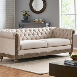 Tiffani Retro-Style 79-Inch Wide Beige Sofa 