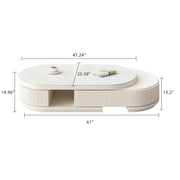 Penelope Cream Style Oval Extendable Coffee Table Solid Wood with 4 Drawers, No-Assembly Required