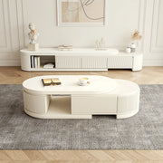 Penelope Cream Style Oval Extendable Coffee Table Solid Wood with 4 Drawers, No-Assembly Required