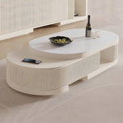 Penelope Cream Style Oval Extendable Coffee Table Solid Wood with 4 Drawers, No-Assembly Required