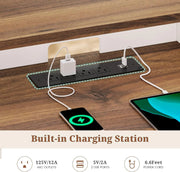 Lowrance Farmhouse Executive Desk with Drawers, Computer Desk with Power Outlet and LED Lights for Home, Office, White