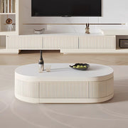 Penelope Cream Style Oval Extendable Coffee Table Solid Wood with 4 Drawers, No-Assembly Required