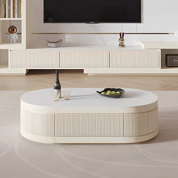 Penelope Cream Style Oval Extendable Coffee Table Solid Wood with 4 Drawers, No-Assembly Required