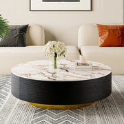 Anakin Drum Coffee Table – Sintered Stone Elegance with Dual Solid Wood Drawers, Ready to Use
