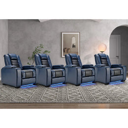 Maverick Power Recliner with Adjustable Headrest  for Man Cave Home Theater Chair with Cup Holders USB LED (Set of 4)