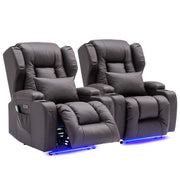 Magnus Leather Power Recliner Chair Home Theater Seating with LED Lights and Cup Holders