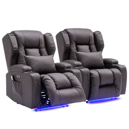Magnus Leather Power Recliner Chair Home Theater Seating with LED Lights and Cup Holders