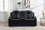 Griffin Leather Power Recliner Loveseat Couch with Bass Speakers and LED Lights