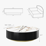 Anakin Drum Coffee Table – Sintered Stone Elegance with Dual Solid Wood Drawers, Ready to Use